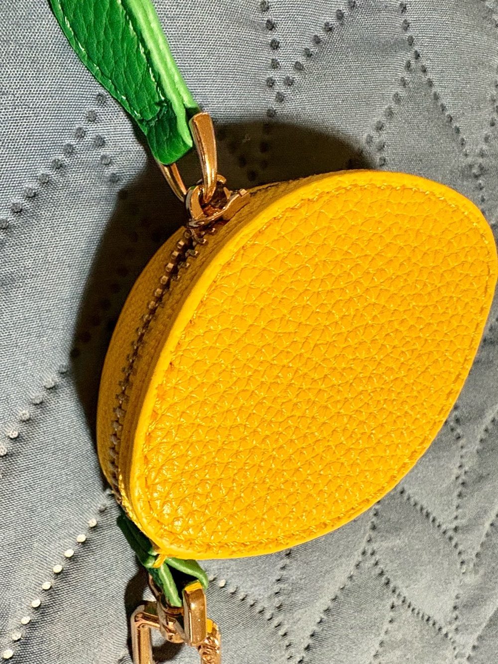 Lemon vegan leather zip Bag Charm/Keychain w/Green Tassel-Orange sold separately